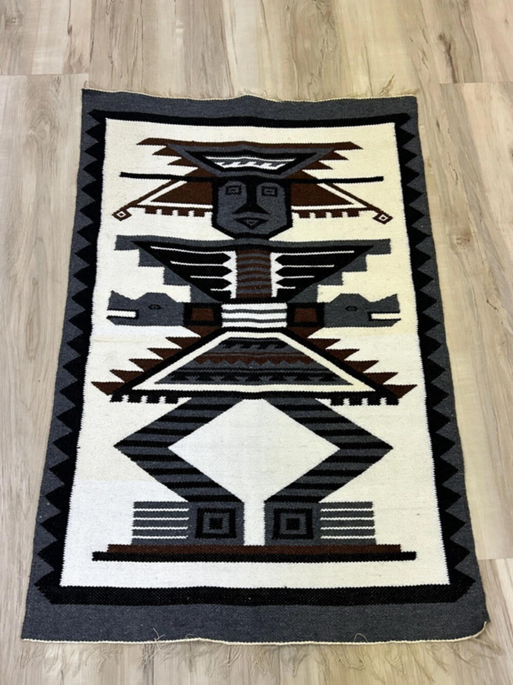 Vintage hand woven Ecuadorian wool area rug